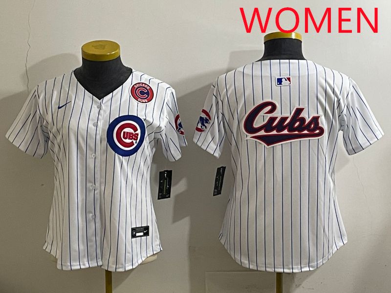 Women 2025 Chicago Cubs Blank White Stripe Game Nike MLB Jersey style 7